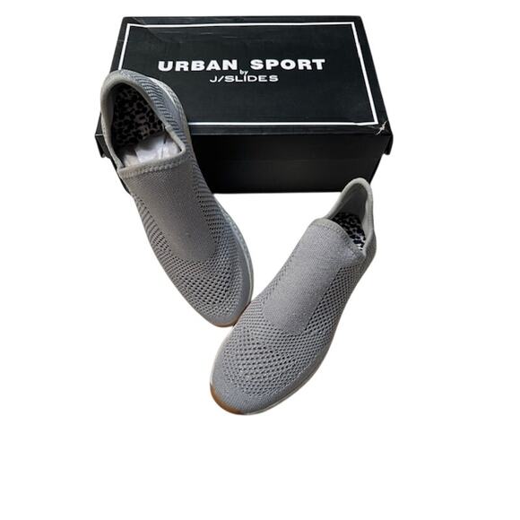 NWT J Slides Urban Sport Sneakers Silver Metallic Knit. - Picture 1 of 7